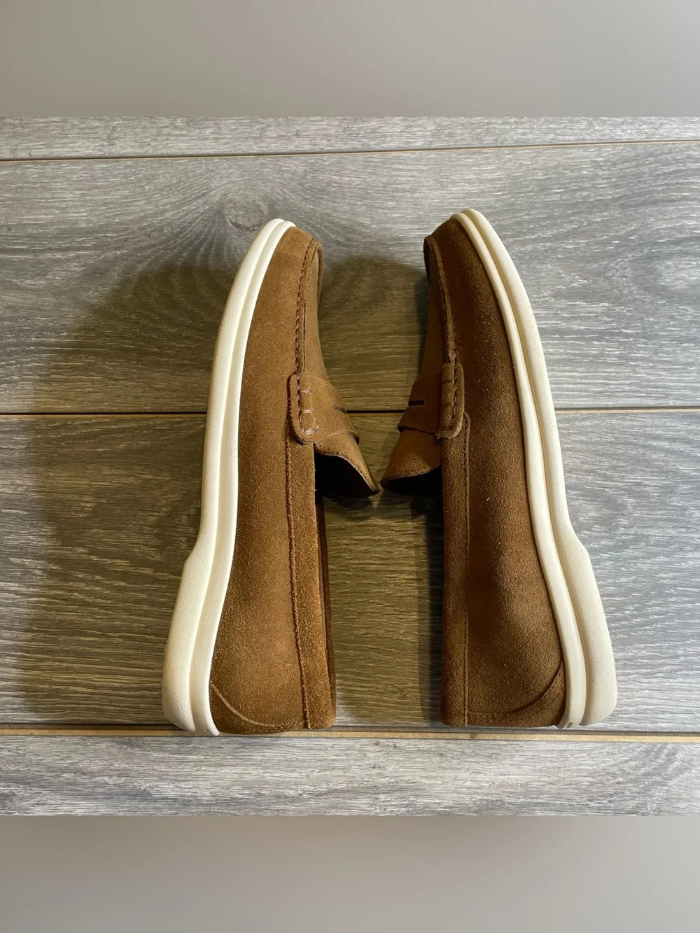 Johnston & Murphy Marlow Snuff Suede Penny Loafers Men's 9.5M Natural Latex